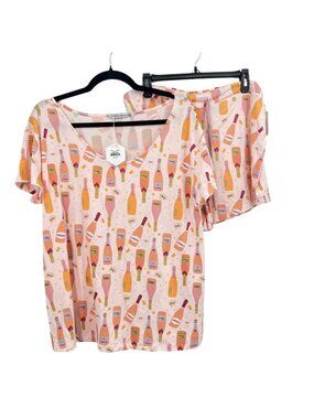 Amanda Blu Champagne Dreams Pink Pajama Set Short-Sleeve Top Shorts Size XL NWT